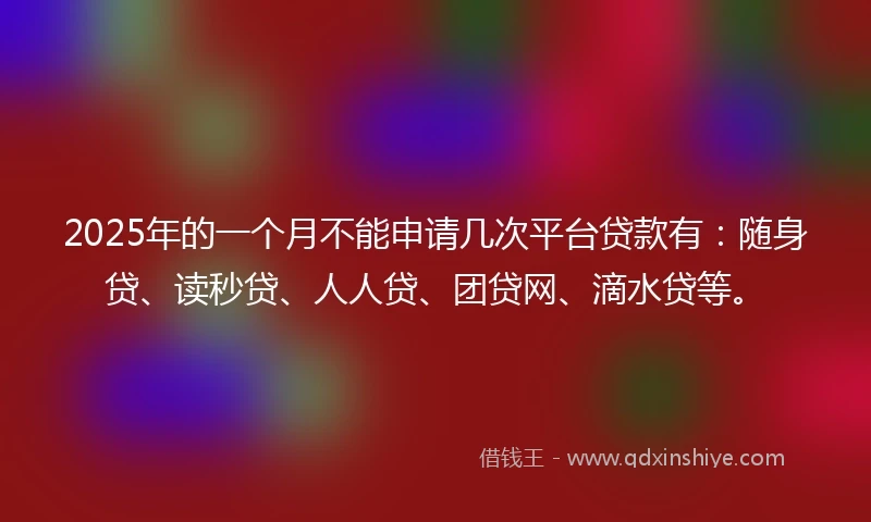2025年的一个月不能申请几次平台贷款有：随身贷、读秒贷、人人贷、团贷网、滴水贷等。