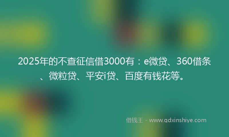 2025年的不查征信借3000有：e微贷、360借条、微粒贷、平安i贷、百度有钱花等。