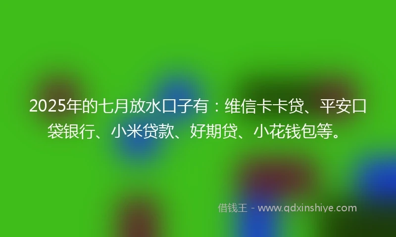 2025年的七月放水口子有：维信卡卡贷、平安口袋银行、小米贷款、好期贷、小花钱包等。