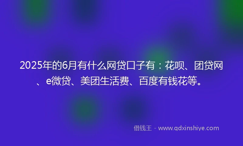2025年的6月有什么网贷口子有：花呗、团贷网、e微贷、美团生活费、百度有钱花等。