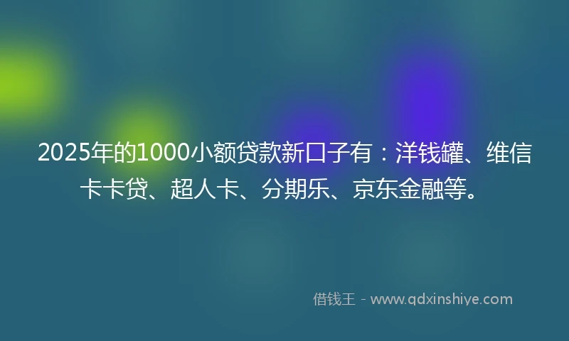 2025年的1000小额贷款新口子有：洋钱罐、维信卡卡贷、超人卡、分期乐、京东金融等。