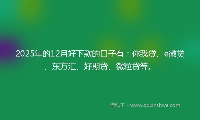 2025年的12月好下款的口子有：你我贷、e微贷、东方汇、好期贷、微粒贷等。