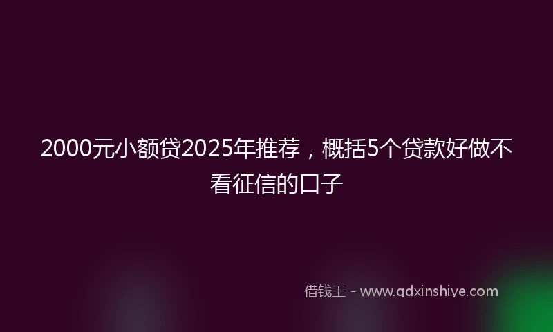 2000元小额贷2025年推荐，概括5个贷款好做不看征信的口子