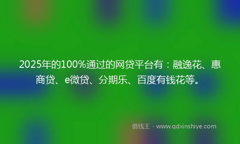 2025年的100%通过的网贷平台有：融逸花、惠商贷、e微贷、分期乐、百度有钱花等。
