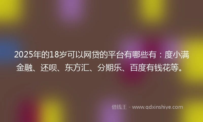 2025年的18岁可以网贷的平台有哪些有：度小满金融、还呗、东方汇、分期乐、百度有钱花等。