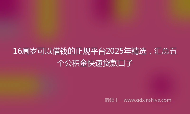 16周岁可以借钱的正规平台2025年精选，汇总五个公积金快速贷款口子