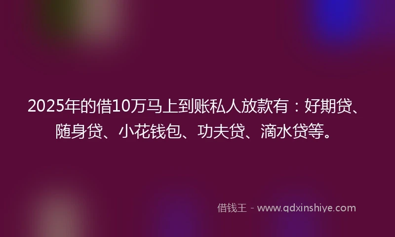 2025年的借10万马上到账私人放款有：好期贷、随身贷、小花钱包、功夫贷、滴水贷等。