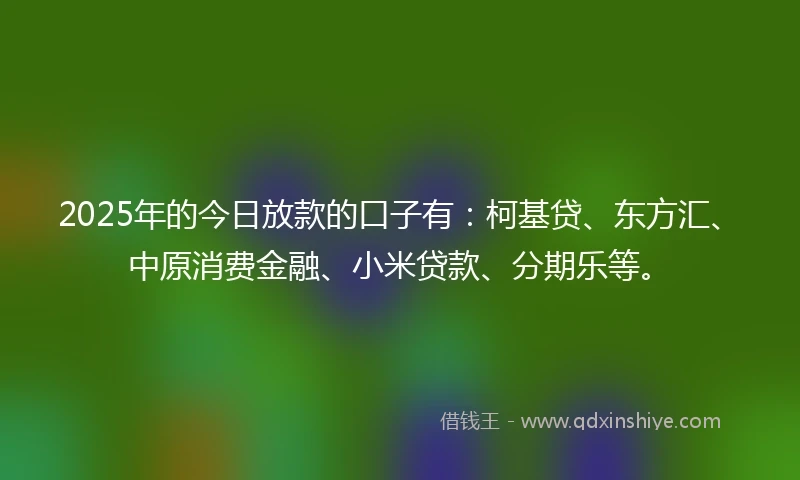2025年的今日放款的口子有：柯基贷、东方汇、中原消费金融、小米贷款、分期乐等。