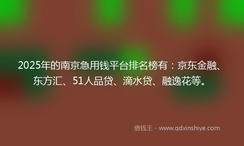 2025年的南京急用钱平台排名榜有：京东金融、东方汇、51人品贷、滴水贷、融逸花等。