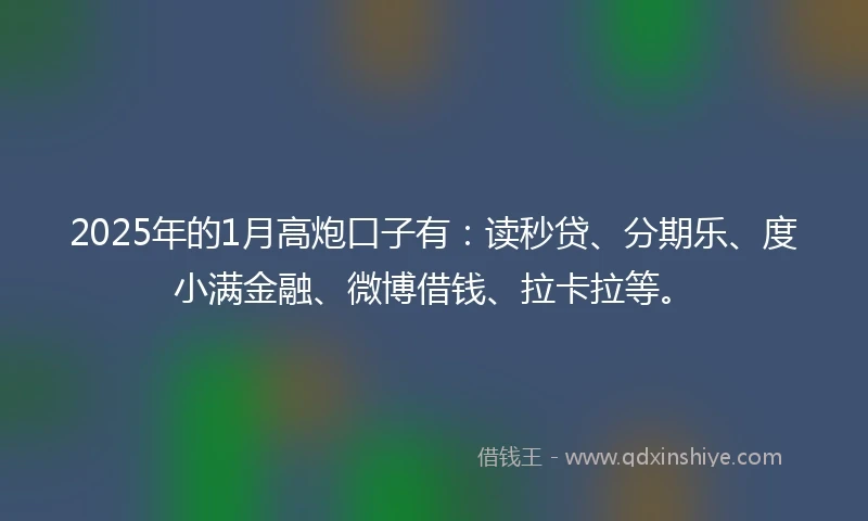 2025年的1月高炮口子有：读秒贷、分期乐、度小满金融、微博借钱、拉卡拉等。