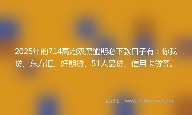 2025年的714高炮双黑逾期必下款口子有：你我贷、东方汇、好期贷、51人品贷、信用卡贷等。