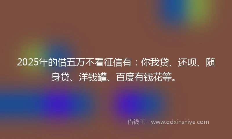 2025年的借五万不看征信有：你我贷、还呗、随身贷、洋钱罐、百度有钱花等。