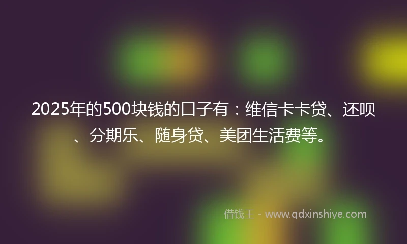 2025年的500块钱的口子有：维信卡卡贷、还呗、分期乐、随身贷、美团生活费等。