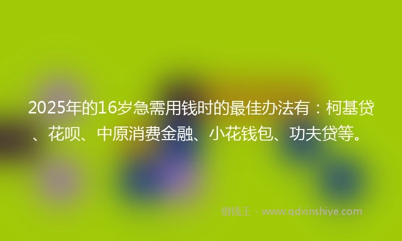 2025年的16岁急需用钱时的最佳办法有：柯基贷、花呗、中原消费金融、小花钱包、功夫贷等。