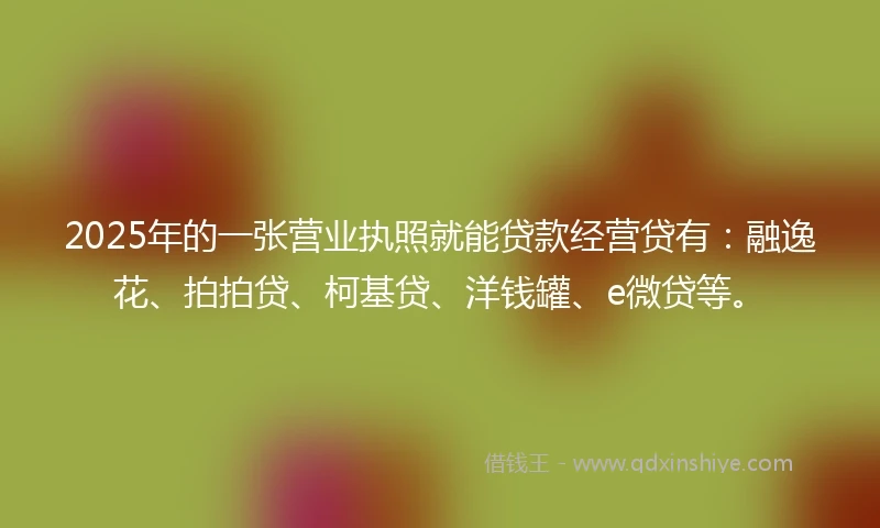 2025年的一张营业执照就能贷款经营贷有：融逸花、拍拍贷、柯基贷、洋钱罐、e微贷等。