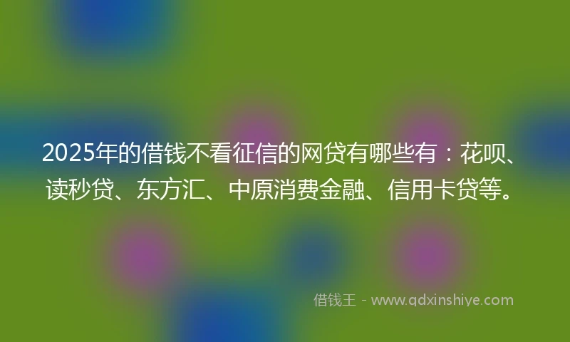 2025年的借钱不看征信的网贷有哪些有：花呗、读秒贷、东方汇、中原消费金融、信用卡贷等。