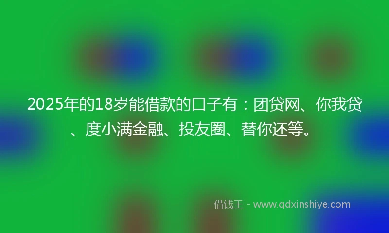 2025年的18岁能借款的口子有：团贷网、你我贷、度小满金融、投友圈、替你还等。
