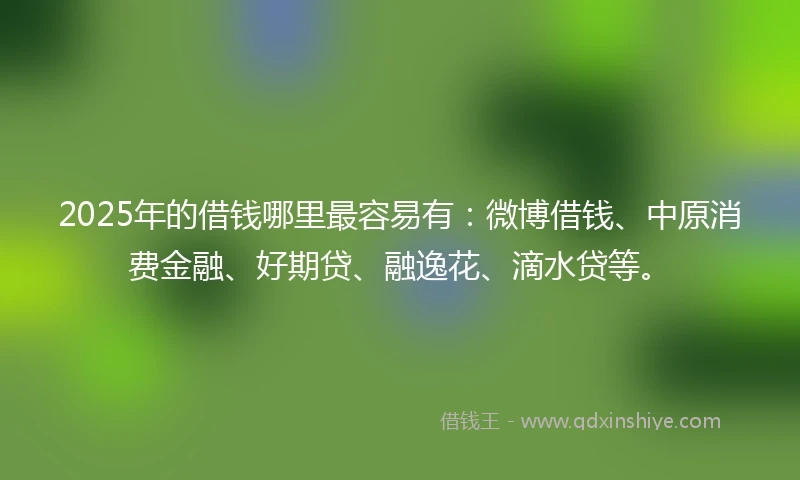 2025年的借钱哪里最容易有：微博借钱、中原消费金融、好期贷、融逸花、滴水贷等。