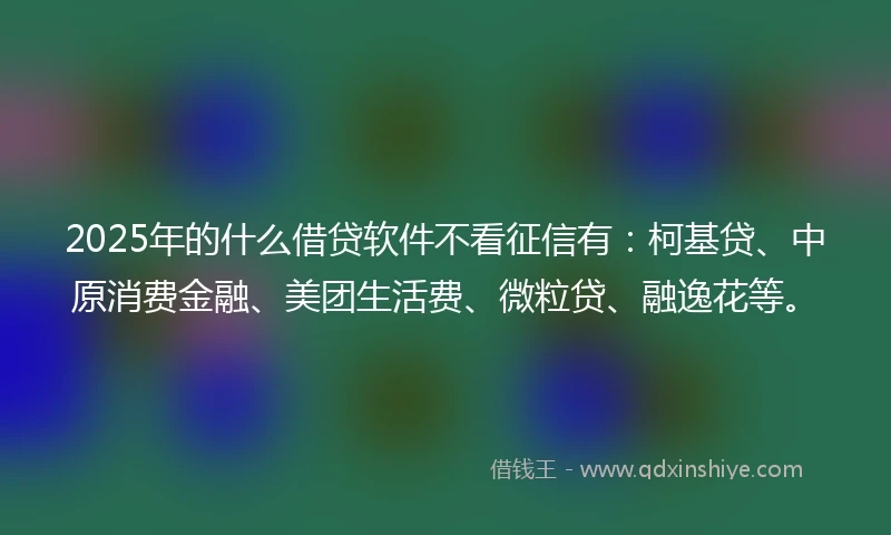 2025年的什么借贷软件不看征信有：柯基贷、中原消费金融、美团生活费、微粒贷、融逸花等。