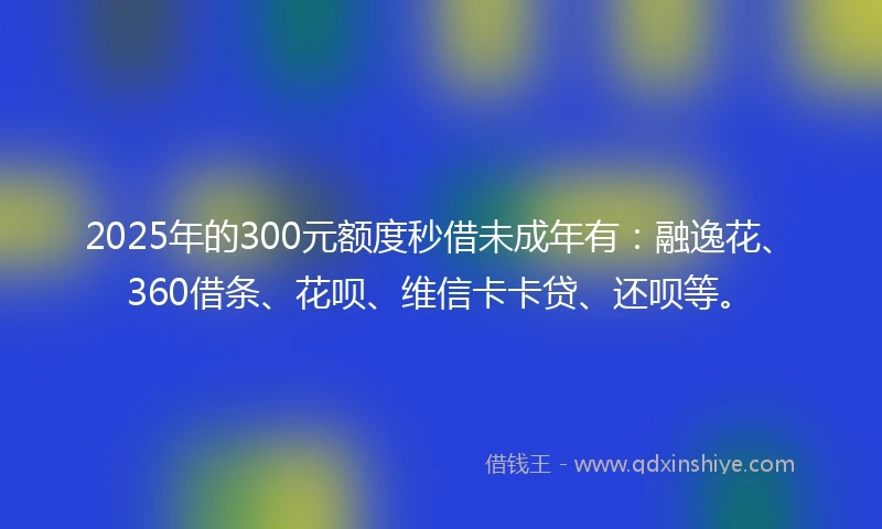 2025年的300元额度秒借未成年有：融逸花、360借条、花呗、维信卡卡贷、还呗等。