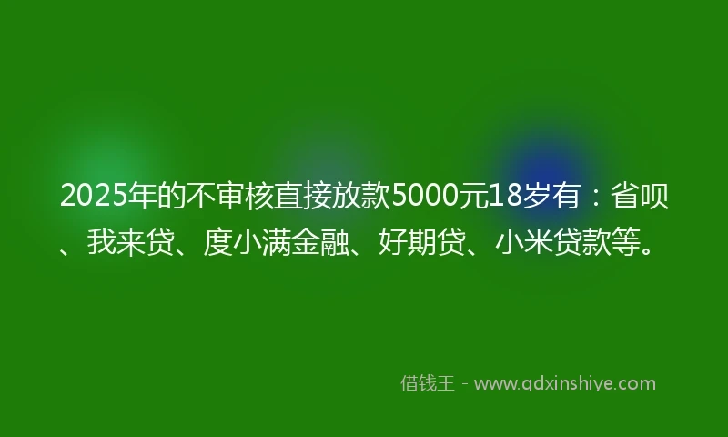 2025年的不审核直接放款5000元18岁有：省呗、我来贷、度小满金融、好期贷、小米贷款等。