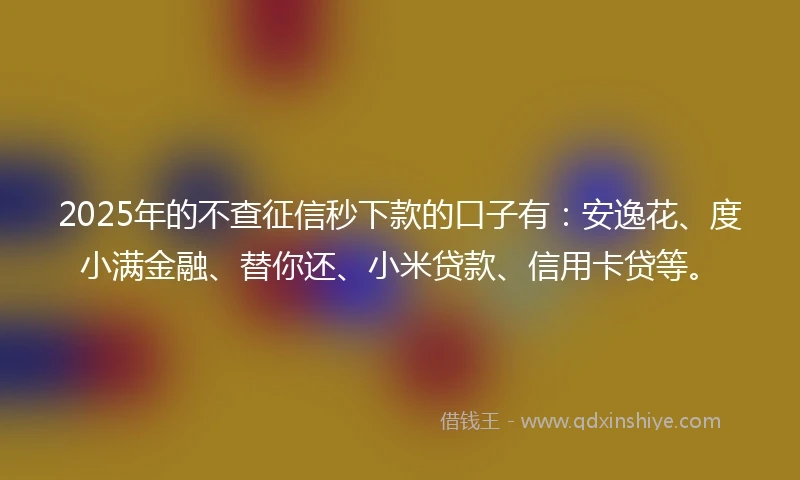 2025年的不查征信秒下款的口子有：安逸花、度小满金融、替你还、小米贷款、信用卡贷等。