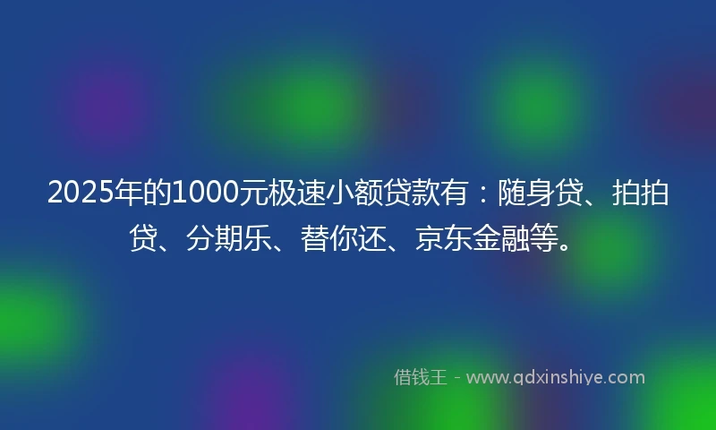 2025年的1000元极速小额贷款有：随身贷、拍拍贷、分期乐、替你还、京东金融等。