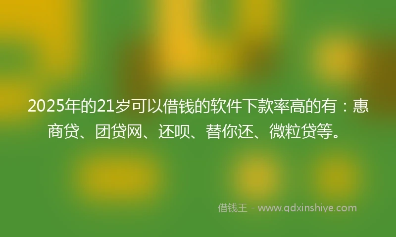 2025年的21岁可以借钱的软件下款率高的有：惠商贷、团贷网、还呗、替你还、微粒贷等。