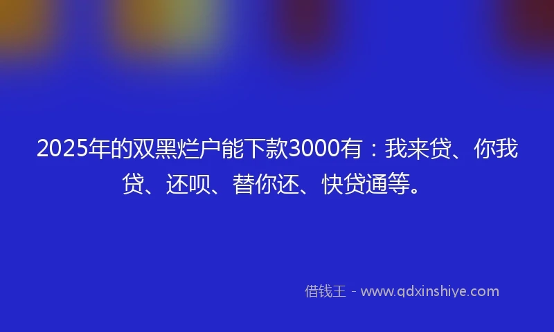 2025年的双黑烂户能下款3000有：我来贷、你我贷、还呗、替你还、快贷通等。