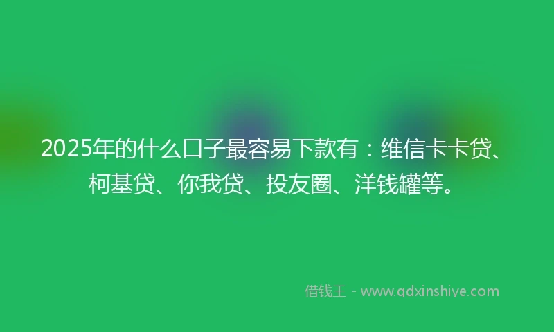 2025年的什么口子最容易下款有：维信卡卡贷、柯基贷、你我贷、投友圈、洋钱罐等。