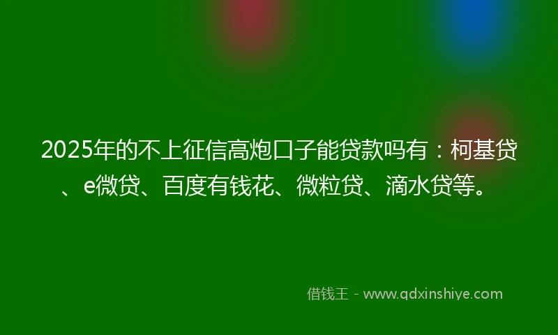 2025年的不上征信高炮口子能贷款吗有：柯基贷、e微贷、百度有钱花、微粒贷、滴水贷等。