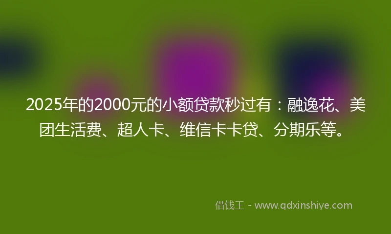 2025年的2000元的小额贷款秒过有：融逸花、美团生活费、超人卡、维信卡卡贷、分期乐等。