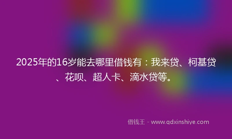 2025年的16岁能去哪里借钱有：我来贷、柯基贷、花呗、超人卡、滴水贷等。
