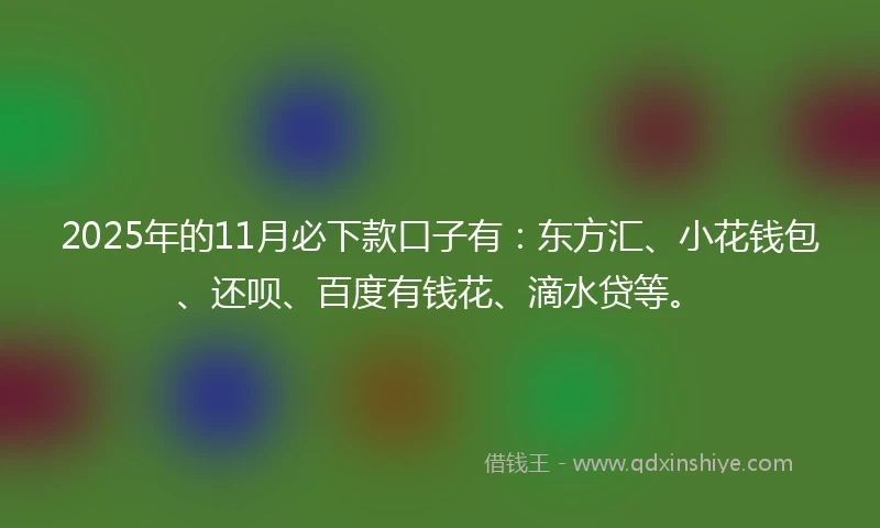 2025年的11月必下款口子有：东方汇、小花钱包、还呗、百度有钱花、滴水贷等。
