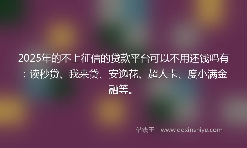 2025年的不上征信的贷款平台可以不用还钱吗有：读秒贷、我来贷、安逸花、超人卡、度小满金融等。