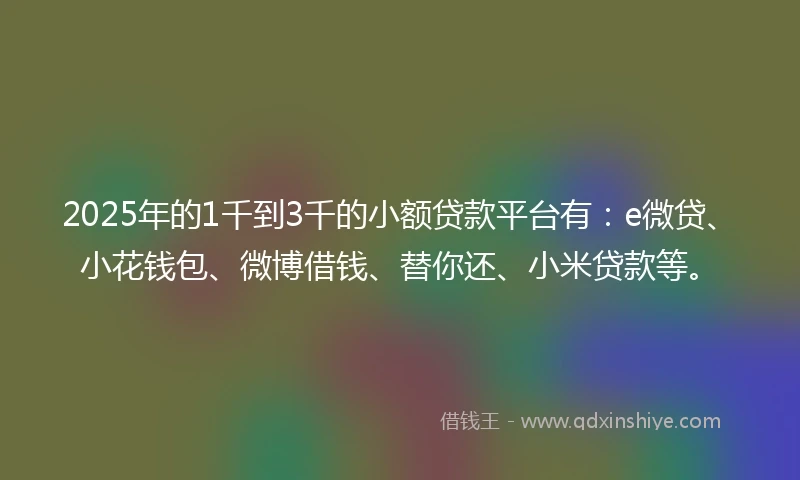 2025年的1千到3千的小额贷款平台有：e微贷、小花钱包、微博借钱、替你还、小米贷款等。