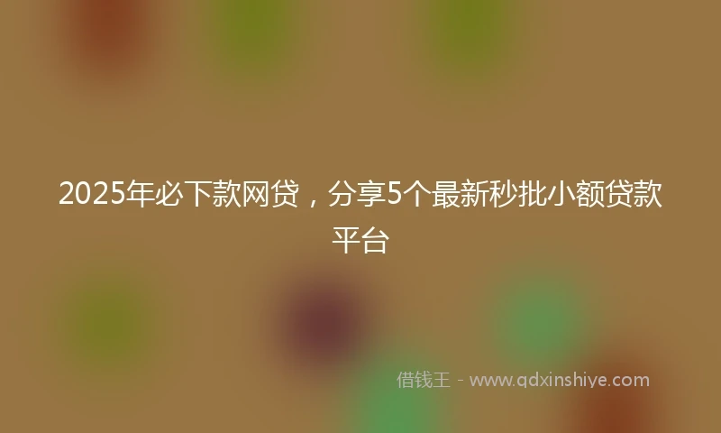 2025年必下款网贷，分享5个最新秒批小额贷款平台