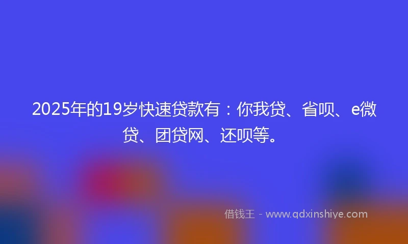 2025年的19岁快速贷款有：你我贷、省呗、e微贷、团贷网、还呗等。