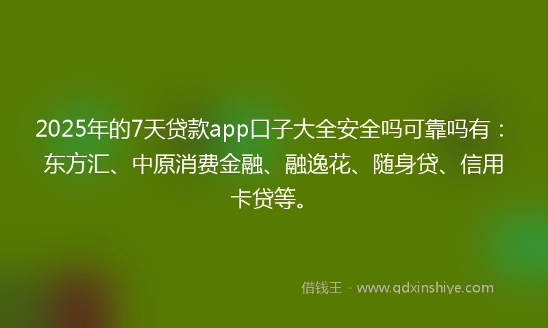 2025年的7天贷款app口子大全安全吗可靠吗有：东方汇、中原消费金融、融逸花、随身贷、信用卡贷等。
