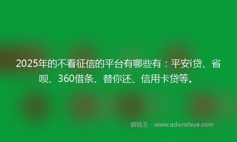 2025年的不看征信的平台有哪些有：平安i贷、省呗、360借条、替你还、信用卡贷等。