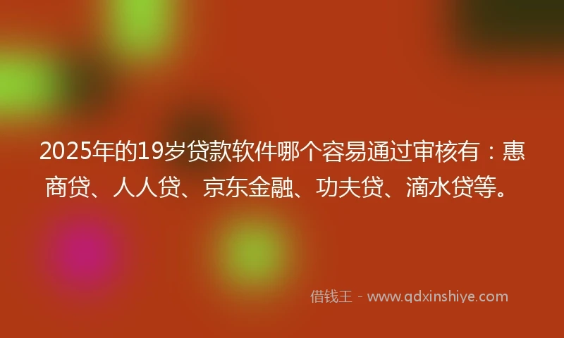 2025年的19岁贷款软件哪个容易通过审核有：惠商贷、人人贷、京东金融、功夫贷、滴水贷等。
