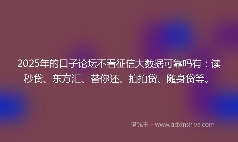 2025年的口子论坛不看征信大数据可靠吗有：读秒贷、东方汇、替你还、拍拍贷、随身贷等。