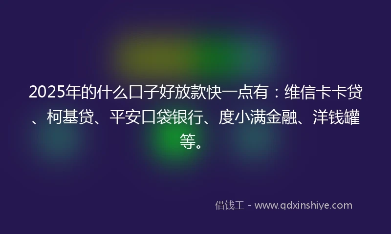 2025年的什么口子好放款快一点有：维信卡卡贷、柯基贷、平安口袋银行、度小满金融、洋钱罐等。