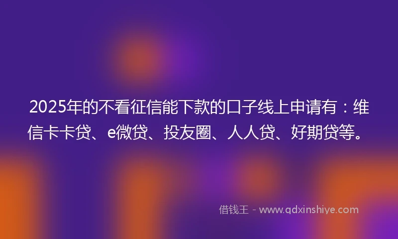 2025年的不看征信能下款的口子线上申请有：维信卡卡贷、e微贷、投友圈、人人贷、好期贷等。