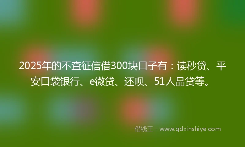 2025年的不查征信借300块口子有：读秒贷、平安口袋银行、e微贷、还呗、51人品贷等。
