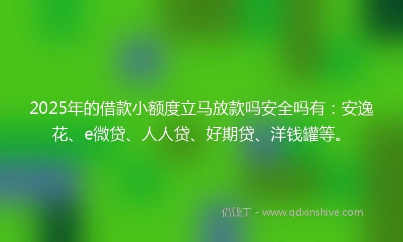 2025年的借款小额度立马放款吗安全吗有：安逸花、e微贷、人人贷、好期贷、洋钱罐等。