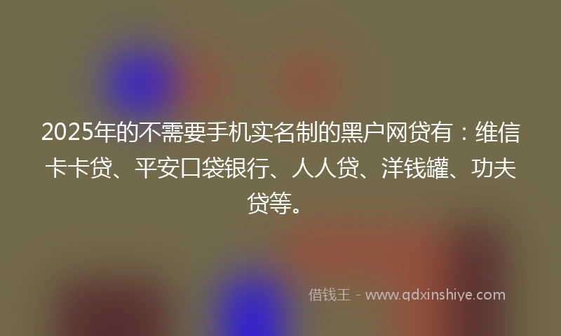 2025年的不需要手机实名制的黑户网贷有：维信卡卡贷、平安口袋银行、人人贷、洋钱罐、功夫贷等。