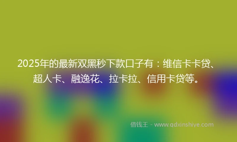 2025年的最新双黑秒下款口子有：维信卡卡贷、超人卡、融逸花、拉卡拉、信用卡贷等。