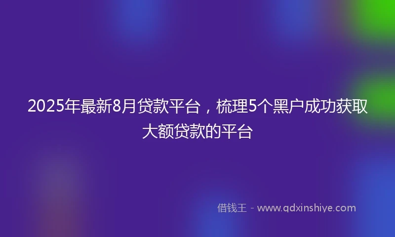 2025年最新8月贷款平台，梳理5个黑户成功获取大额贷款的平台