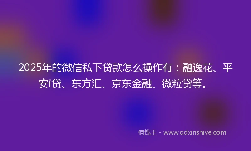 2025年的微信私下贷款怎么操作有：融逸花、平安i贷、东方汇、京东金融、微粒贷等。